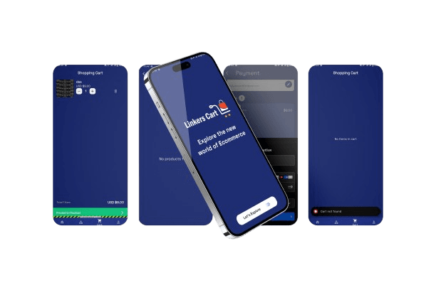 Multi-device mockup with blue accents