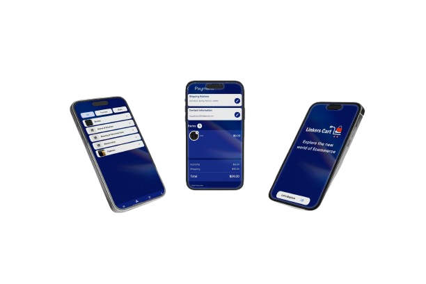 Multi-device mockup with blue accents