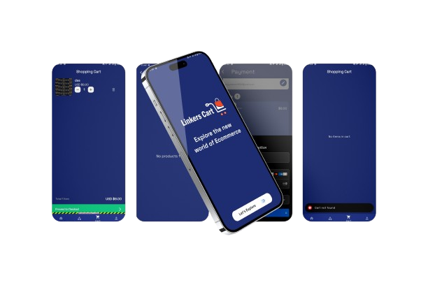 Multi-device mockup with blue accents